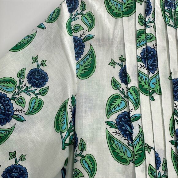 Mary Marshmallow Tunic Dress Green Blue Floral Button Down 100% Cotton Size XS - Picture 2 of 5